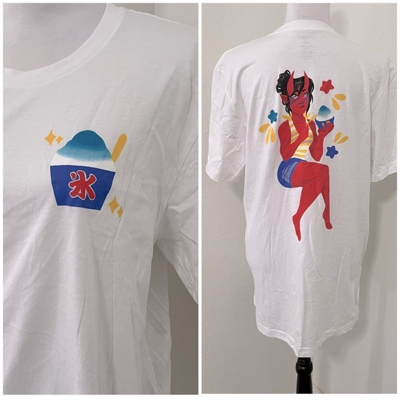 Lechepon Japanese Kakigori Kanji Shaved Ice Dessert Logo Funny Shirt Large NWOT - Picture 1 of 6